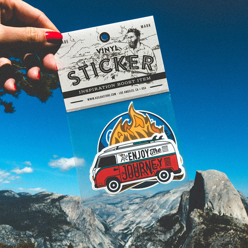 asilda store durable waterproof stickers photographed in retail packaging in nature